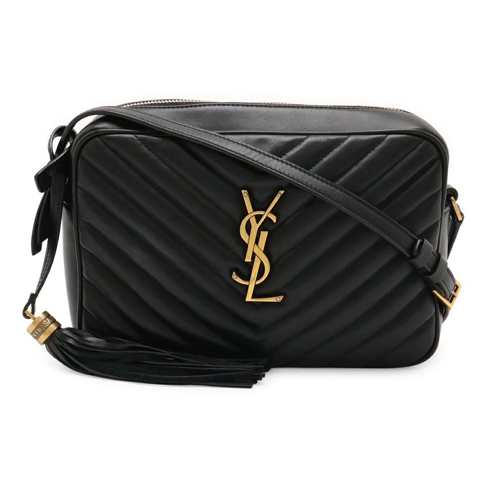 SAINT LAURENT PARIS Yves YSL Lou Camera Bag Shoulder Leather Black